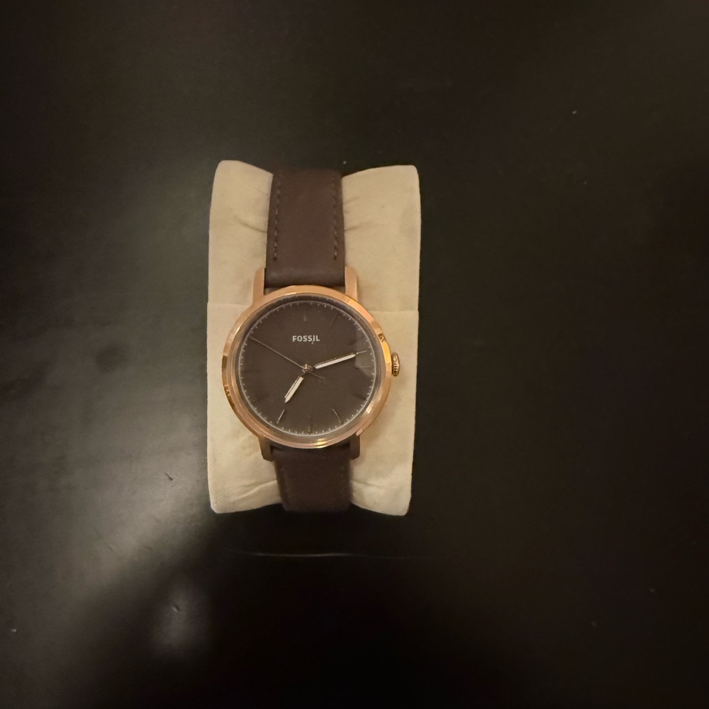 Fossil Brown Leather Strap Watch with Rose Gold-Tone Case